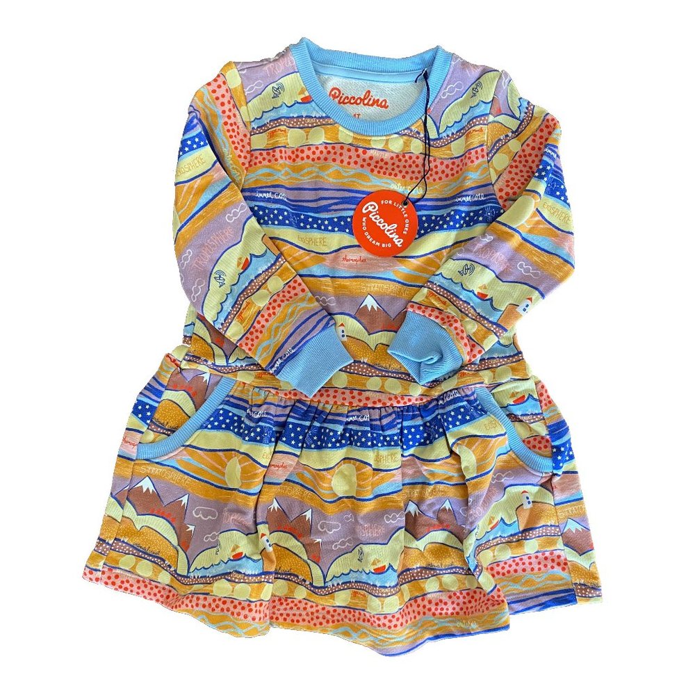 NWT Piccolina long-sleeved French terry sweatshirt dress, geology theme, size 4